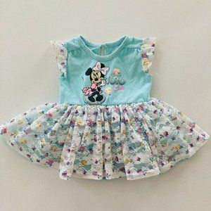 Disney Minnie Mouse Baby Girl 12 Months Bodysuit Tutu Dress Floral Mint Easter
